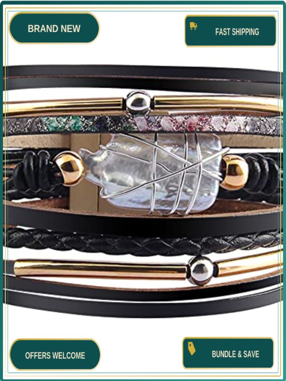 Fesciory Leather Wrap Bracelet Boho Western Stacked Cuff Jewelry